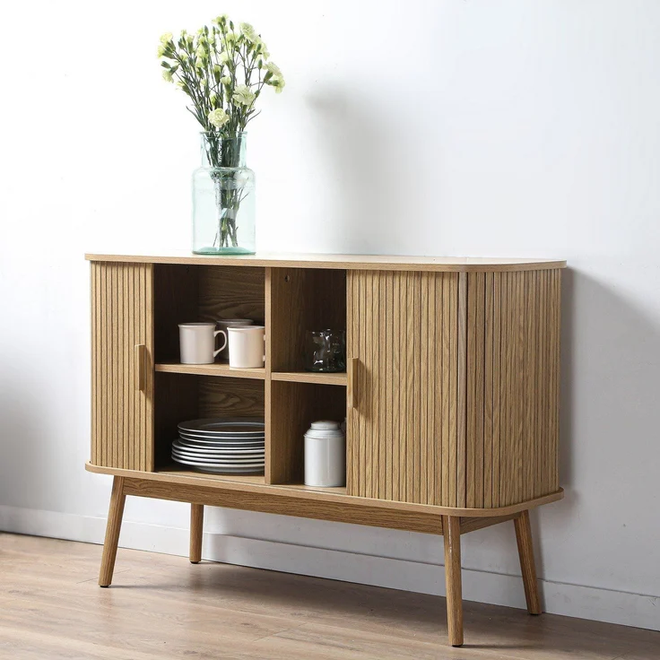 Casâme 'ERNEST' Vintage Sideboard Holzdekor 2 Schiebetüren - L110cm - Helles Holz – Bild 6