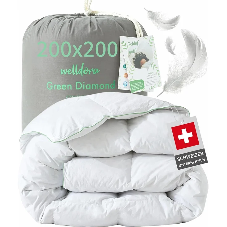 Welldora Komfort Bettdecke 200x200 | 100% Extraweiche Federn & Daunen | Fachärztlich geprüft, Oeko-Tex, Allergiker | RDS Zertifiziert für Tierwohl | Ganzjahres Federbett Daunendecke 200x200 – Bild 1
