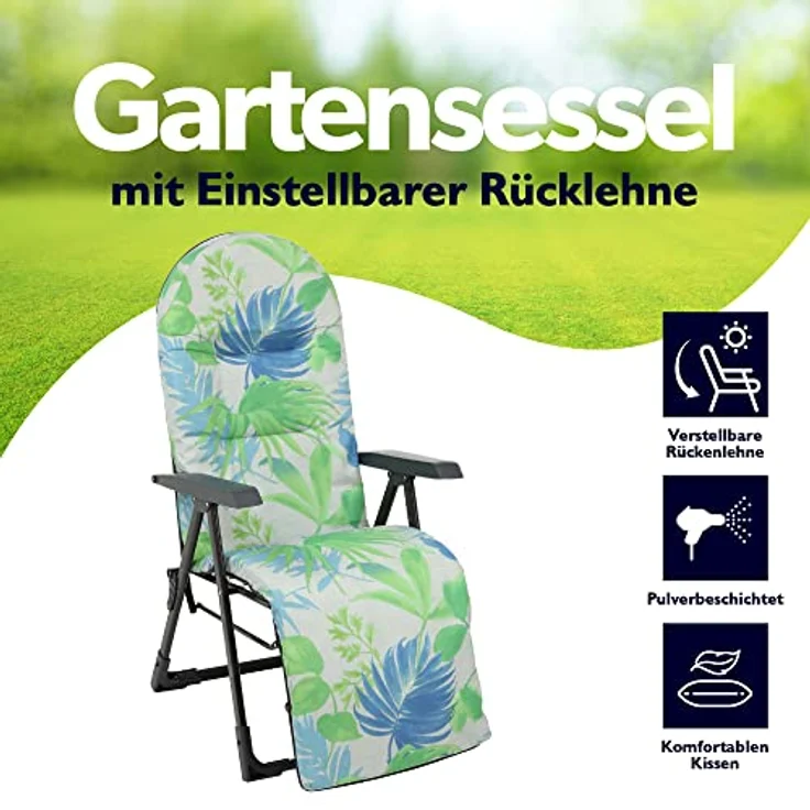 Kadax Gartenliegestuhl, verstellbar, Grün, Blau, Grau, Metall, 58x150 cm, ideal für Garten und Terrasse – Bild 3