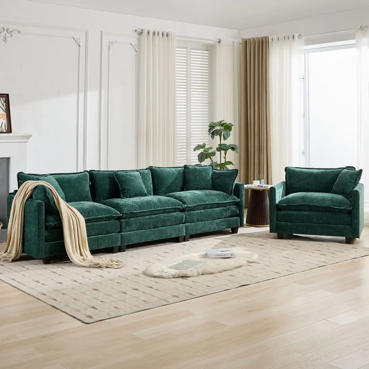 ZUBALIYA Sofa mit LED - Beleuchtung, mit Chenille - Bezug, mit Cordbezug, modular aufgebaut, aus Chenille, für Wohnzimmer und Apartments – Bild 16