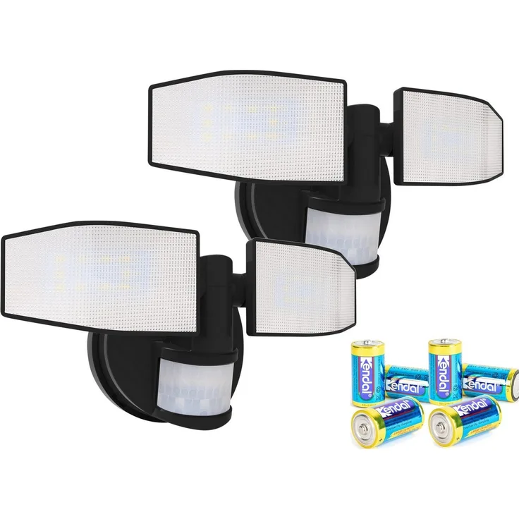 Northpoint LED Wandstrahler Bewegungsmelder 2 Fluter-Köpfe Schwenkbar Batterie 400L