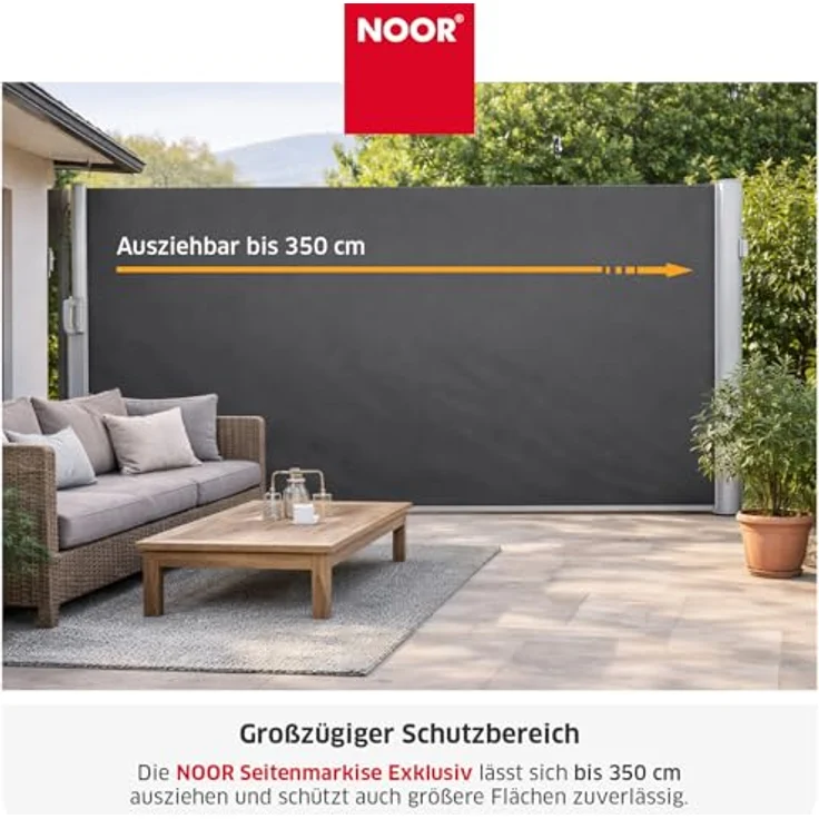 NOOR Seitenmarkise Exklusiv 200x350 cm Anthrazit I Der ideale Sichtschutz für Balkon, Terrasse & Garten I Sonnenschutz/Regenschutz/Windschutz inkl. Befestigungen I Imprägniert und wasserabweisend – Bild 7