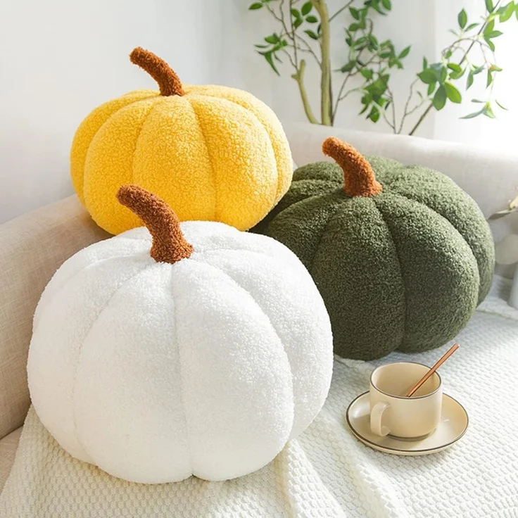 3D Kürbis Kissen 28 cm Plüsch Sofa Cushion, Gelb, Einzeln, Süßes Deko Kissen – Bild 4