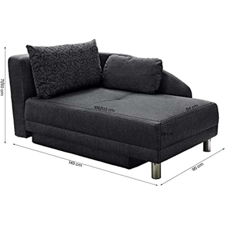Récamiere-Schlafsofa Federkern Couch Liege Gästebett mit Bettkasten in Anthrazit – Bild 3