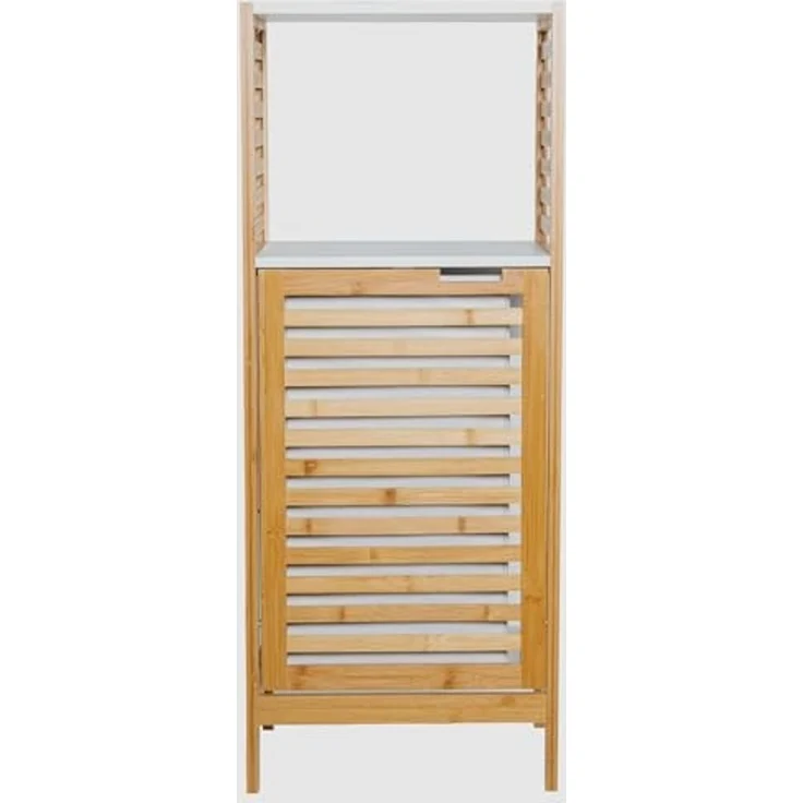 DRW Badezimmerregal aus Holz mit Korb und 2 Einlegeböden, Weiß und Natur, 38 x 30 x 95 cm – Bild 3