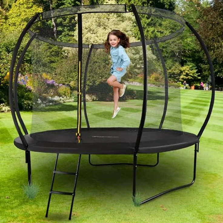 HyperMotion TRAMPOLINE 10FT, Kindertrampolin 305 cm mit Netz und Leiter, schwarz, wetterfest und schnelltrocknend, für Garten und Haus – Bild 2