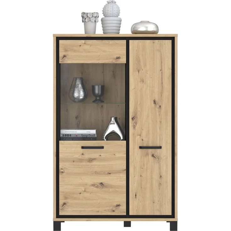 FORTE 'Trondheim' Highboardvitrine, Holzwerkstoff, Schwarz/Braun, 101,4 x 161 x 41,5 cm – Bild 10