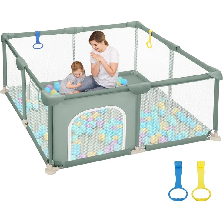 Dripex Laufstall Baby 124x124 cm, Laufgitter Baby, Laufstall mit atmungsaktivem Netz, Laufgitter 210D Oxford Gewebe, Playpen, kinderlaufstall, Grün
