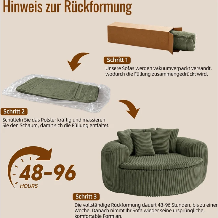 Abrihome Sitzsack mit Armlehnen und Rückenkissen, Grün, 145x133x59 cm – Bild 4