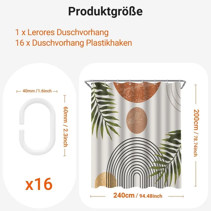 Duschvorhang 240x200cm Blätter Muster, Wasserabweisend, Waschbar Polyester – Bild 2