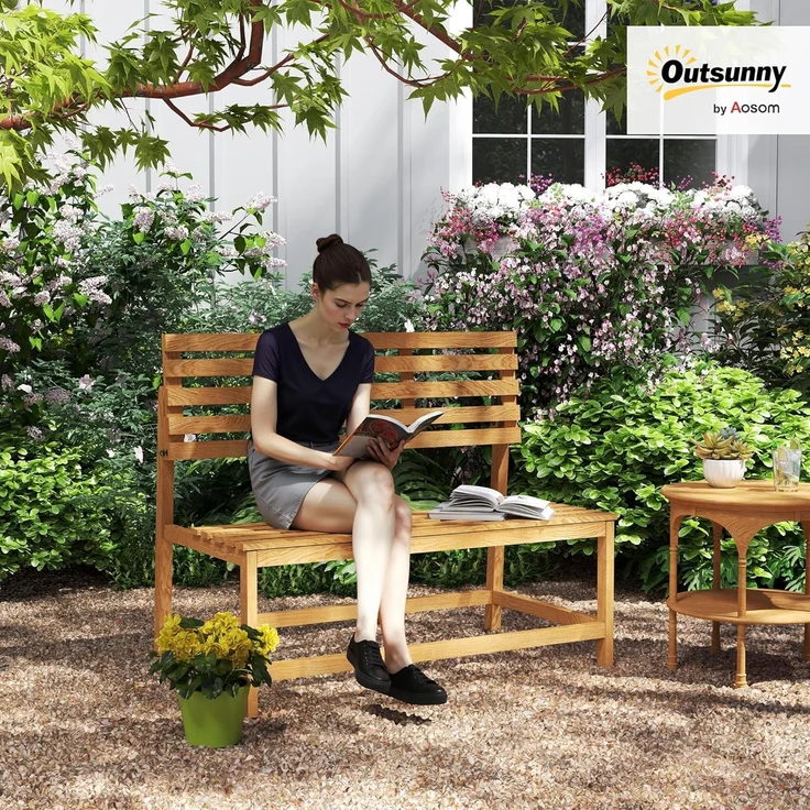 Outsunny Bank 2-Sitzer, UV-Beständig, mit Umwandelbare Rückenlehnen (wetterfest Sitzbank, 1-St, Gartenbank Holz), 240kg belastbar, für Balkon Terrasse, Garten, 110x61x89cm, Teak – Bild 2