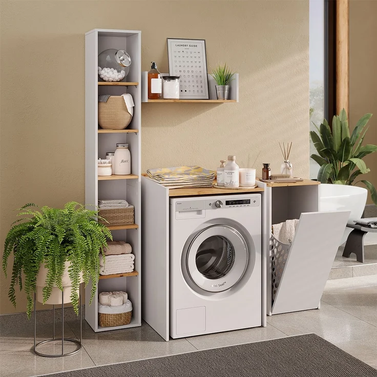 Waschmaschinenschrank Viktor Weiß/Artisan-Eiche 67.8 x 94.6 cm mit erhöhtem Rand Vicco – Bild 6