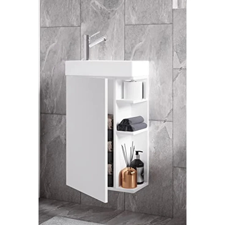 VCM Lumia Badmöbelset, 2-tlg. Gäste WC Set mit Waschplatz und hochwertigem Keramikwaschbecken, H. 70 x B. 40 x T. 22 cm – Bild 2