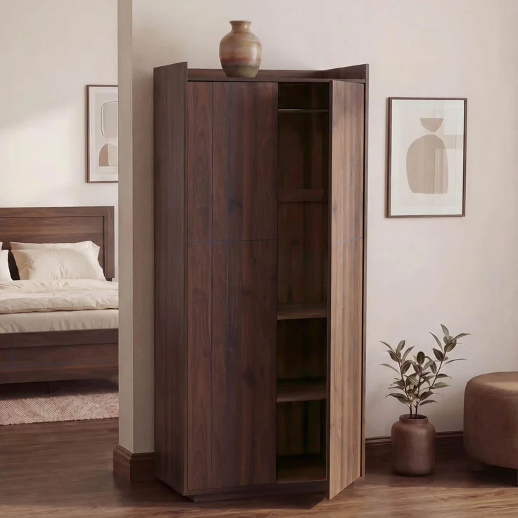 Schrank HWC-P44, Kleiderschrank Garderobenschrank 2 Türen Push-to-open, MDF 184x80x40cm ~ Walnuss-Optik – Bild 1
