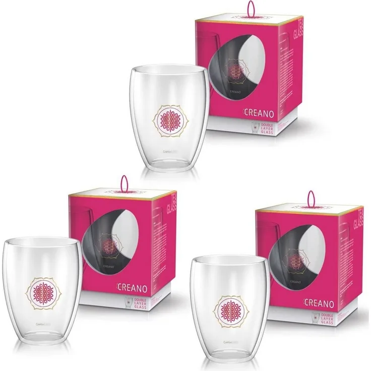Creano Teeglas Creano doppelwandiges Tee-Glas, Latte Macchiato, Thermobecher Blume, Glas, 3x bedruckte Gläser