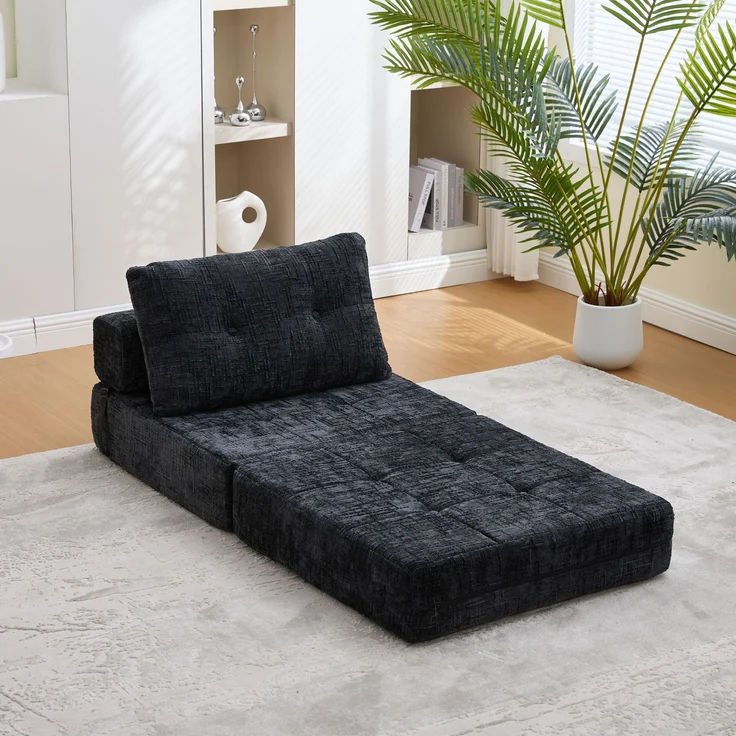 Klappbares Schlafsofa Chenille Schwarz, 79x79x57 cm (aufgeklappt 79x180 cm) – Bild 3