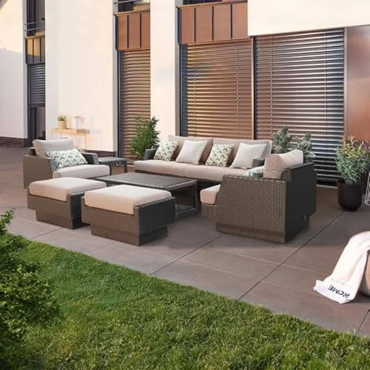 HOME DELUXE Garten-Sitzgruppe aus Rattan inkl. Abdeckung MALIBU – Anthrazit für 8 Personen – Bild 2