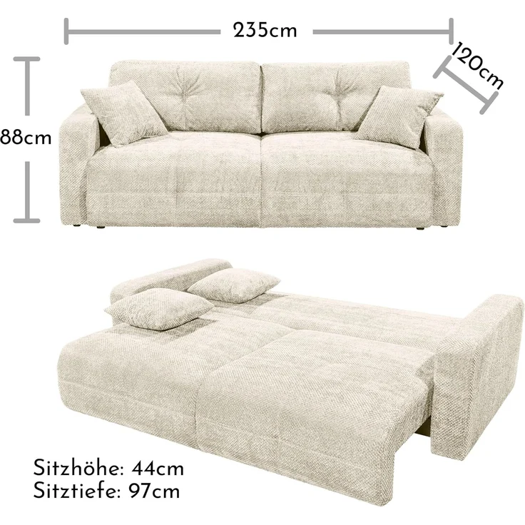 Schlafsofa Bullet von ED Exciting Design – Komfortables Mikrofaser-Sofa mit Nosagfederung Farbe Ivory, Bettkasten und Liftbeschlag – Bild 2