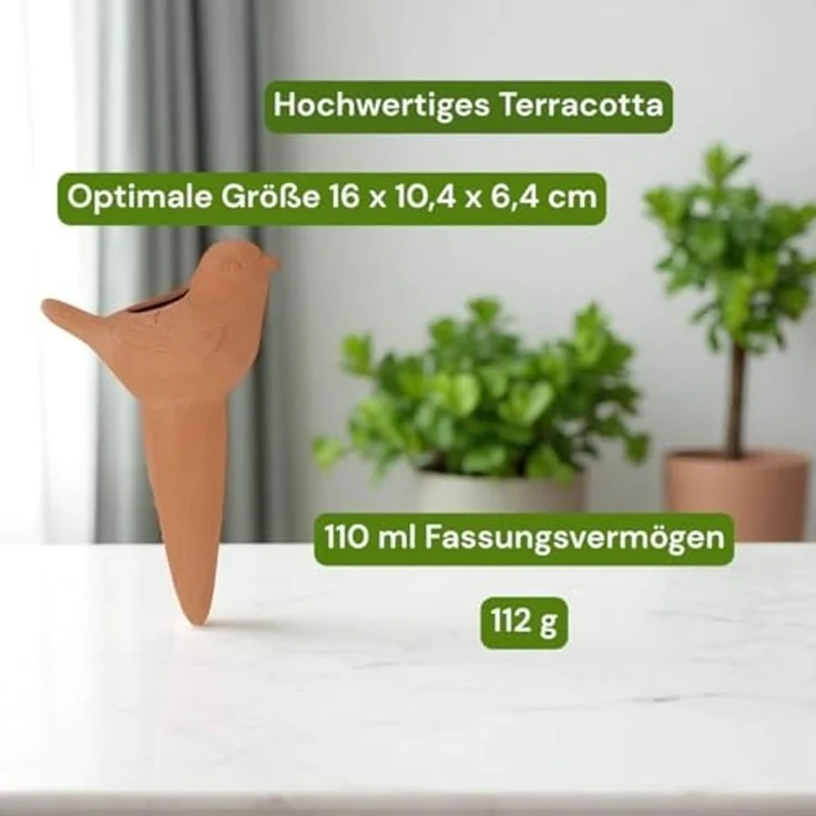 8er Set Bewässerung Vögelchen – Terracotta – Pflanzhilfe zur Langzeitbewässerung – Bild 3