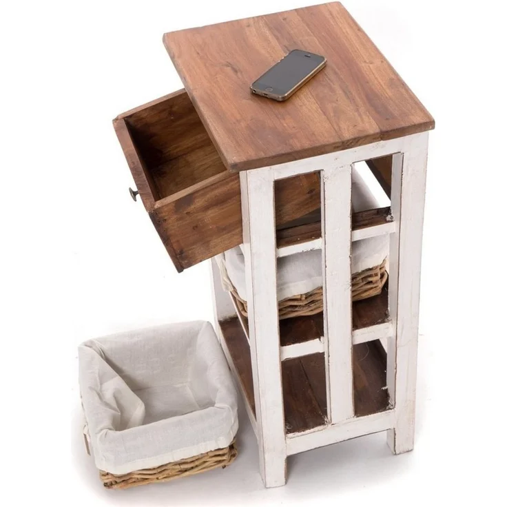 DESIGN DELIGHTS Telefontisch TELEFONTISCH "RATTAN 70", 70x38x28cm (HxBxT), Altholz massiv Beistell – Bild 3