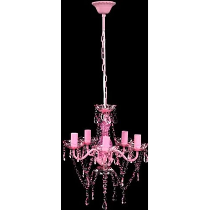 vidaXL Kronleuchter, 5 Glühbirnen, Kunstglas Rosa, Ø 38 cm – Bild 9