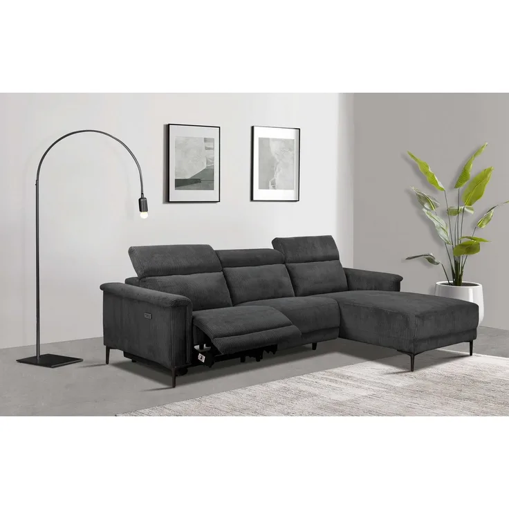 Places of Style Ecksofa Lund in Cord, L-Form, 261 cm, mit manueller, o. elektrischer Relaxfunktion, USB, Kopfteilverstellung