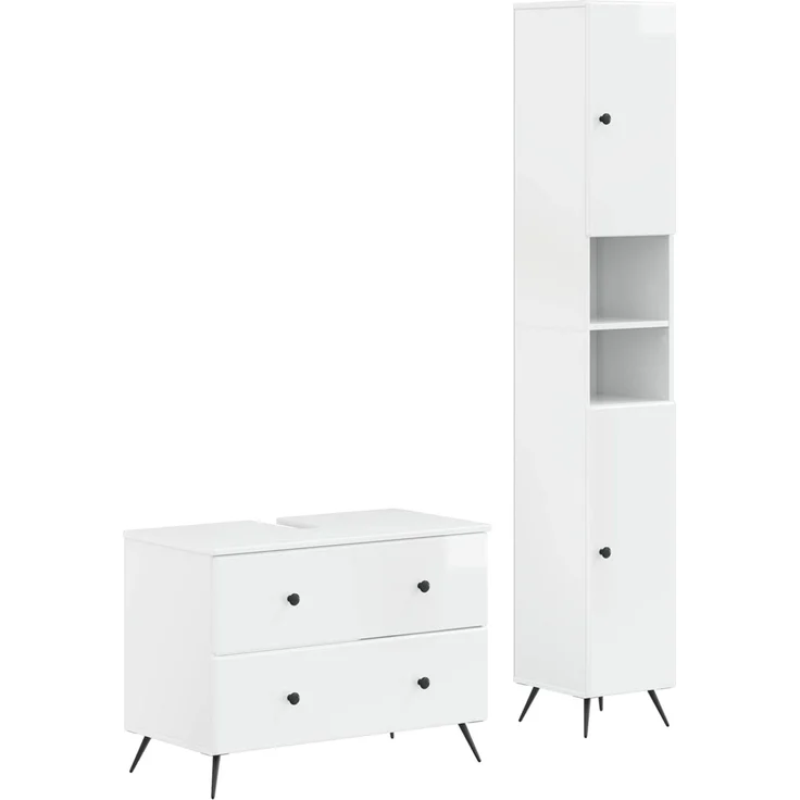 vidaXL 2-teiliges Badezimmer Schrank Set BREDA Hochglanz Weiß 3417562 – Bild 1