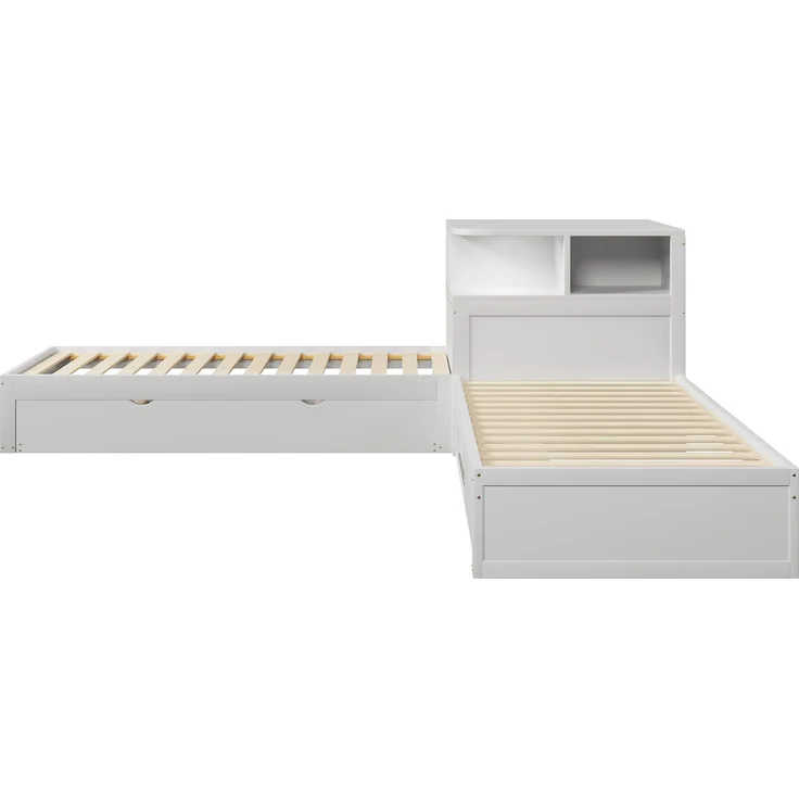 ZUBALIYA Holzbett 90 x 200 cm – Ausziehbett, Stauraum mit Schiebetüren, LED-Beleuchtung, MDF, Kiefer, Weiß – Bild 11