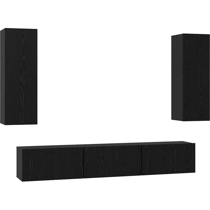 TV-Lowboard, TV-Schrankset 5 pcs Schwarz Eichen-Optik Holzwerkstoff – Bild 2