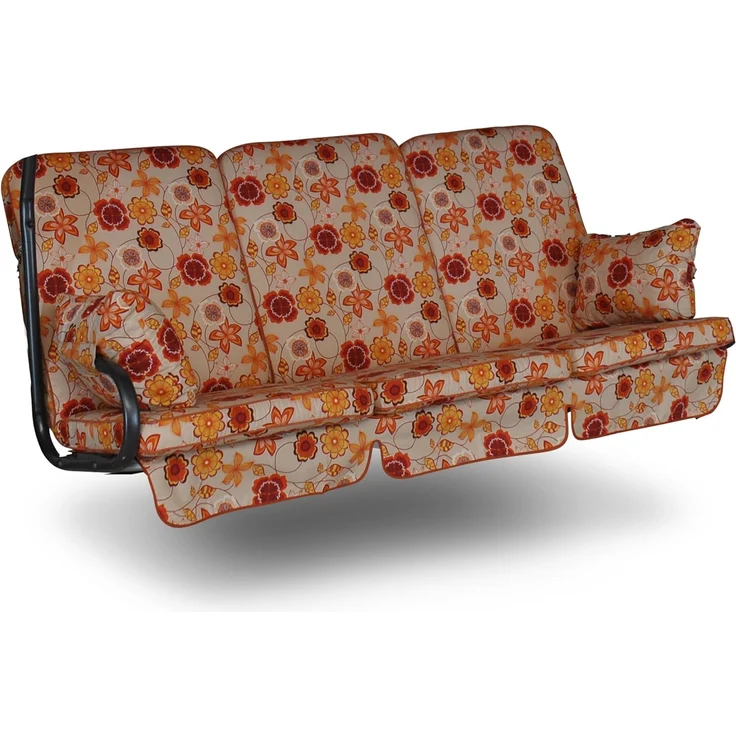 Angerer Freizeitmöbel GmbH Hollywoodschaukel Auflage Exklusiv - passend für viele 3-Sitzer Hollywoodschaukeln - Schaukelauflage Made in Germany (Beige-Rot-Orange geblümt)