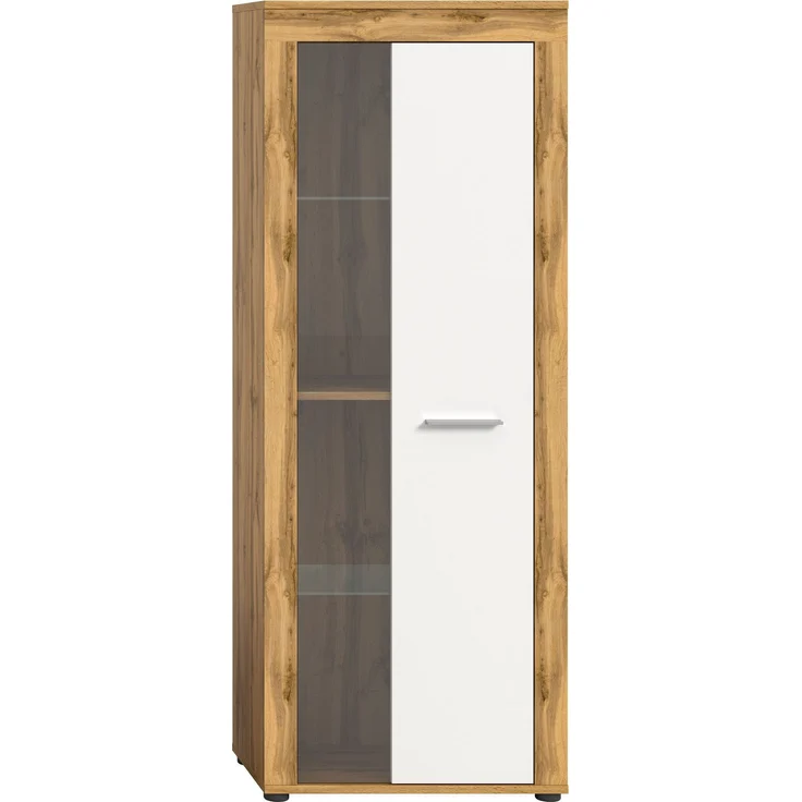 xonox. home Wohnen Jam X8BK6T10 Vitrine Glasvitrine Dekoschrank Glas-Kommode in Wotan Eiche Melamin und weiß Melamin, ca. B/H/T: 60 x 159 x 35 cm – Bild 2