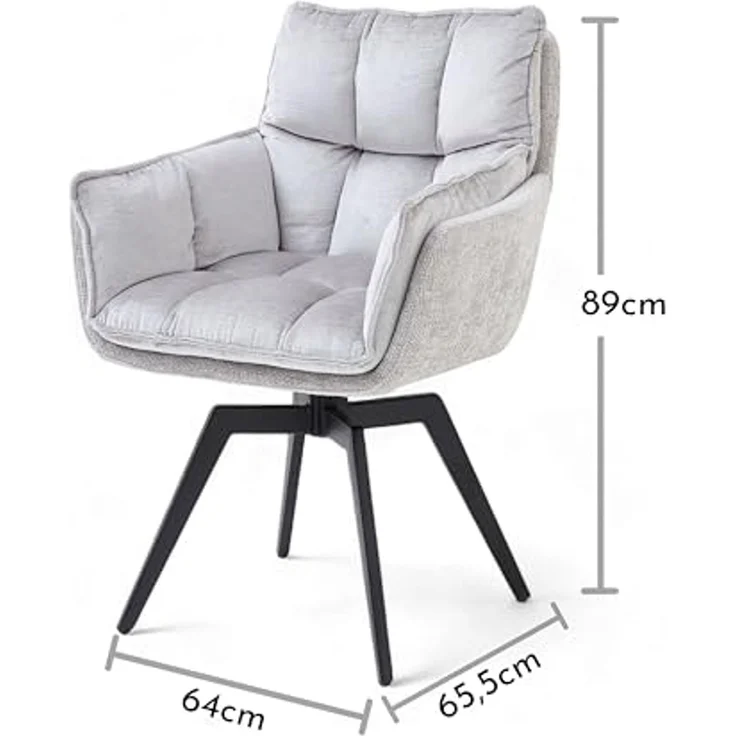 ALANI Esszimmerstühle 2er Set mit schwarzem Metallgestell, Silber - Bequeme Samt Stühle für Esszimmer & Küche - 64 x 89 x 65,5 cm (B/H/T) – Bild 3