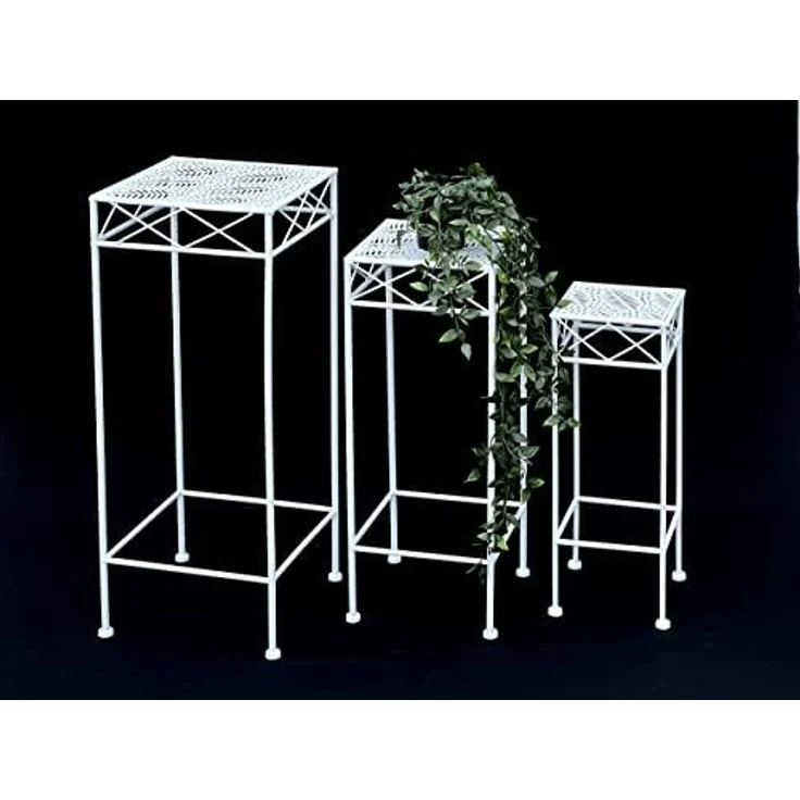 DanDiBo Blumenhocker Weiß Metall Eckig Blumenständer 96314 3er Set Beistelltisch Blumensäule Modern Pflanzenständer Pflanzenhocker – Bild 5