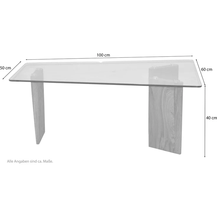 Design-Couchtisch aus massiver Eiche mit Glasplatte, 100 cm – modern & naturfarben geölt – Bild 4