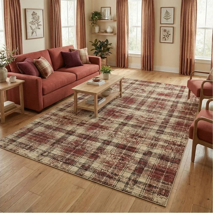 GarveeMore Teppich KaroPatina, rechteckig, Höhe: 5 mm, Stil erinnert an klassischen Tartan mit modernem Used-Print – Bild 1