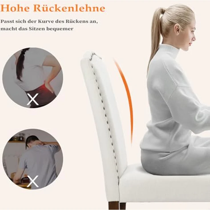 Sweetcripy Esszimmerstuhl (2er Set), Hochwertige gepolsterte Leder-Esszimmerstühle mit Nagelkopfverzierung und Holzbeinen, Esszimmerstühle für Schlafzimmer, Wohnzimmer, Esszimmer, Beige White – Bild 7