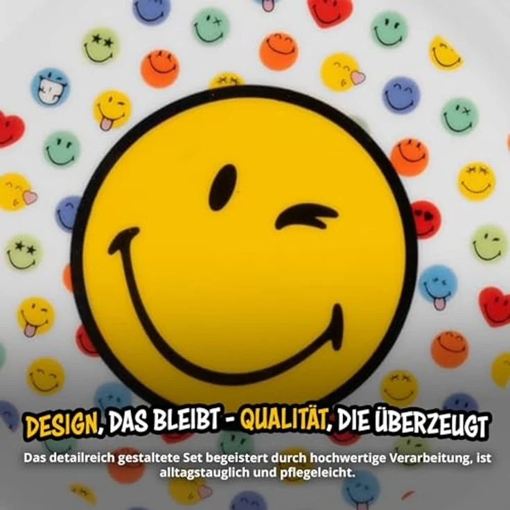 United Labels® Frühstücks-Geschirrset Smileyworld - Think Happy Thoughts - Set, 3-tlg, 1 Personen, Porzellan – Bild 5