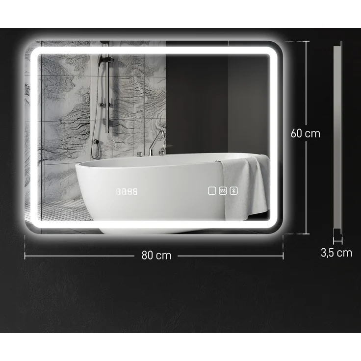 HOMCOM Badezimmerspiegel, Gehärtetes Glas, Silber, 80 x 60 x 2,9 cm – Bild 3