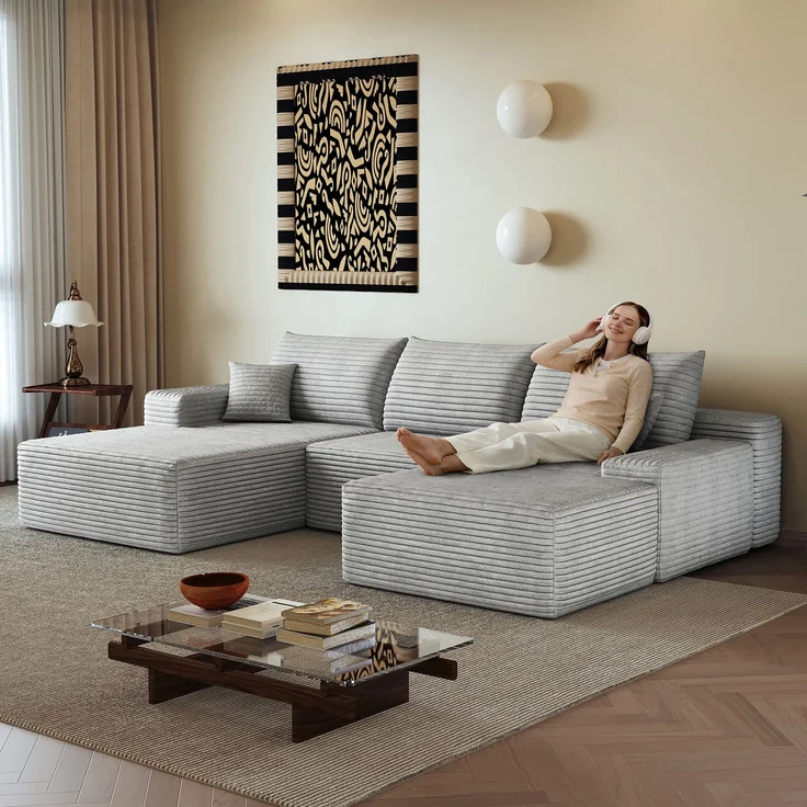 EINHOM 270 cm Boneless Modular Ecksofa, mit L-förmiger Chaiselongue, modernes modulares Sofa , mit tiefer Sitzfläche, Keine Montage erforderlich, Kompressionssofas for Wohnzimmer, Schlafzimmer, Wohnung, Grey – Bild 3