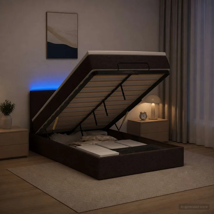 vidaXL Ottoman-Bett mit Matratze und LED Dunkelbraun 120 x 200 cm 3456901 – Bild 4