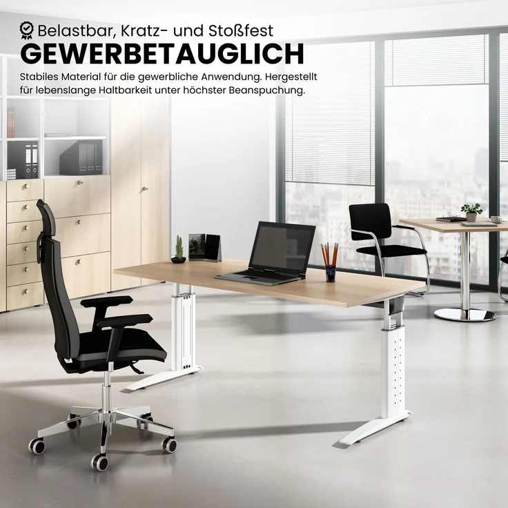 bümö höhenverstellbarer Eckschreibtisch U-Serie 200x120 Buche, Gestell in Silber - Schreibtisch L Form, großer Tisch für's Büro, Computertisch höhenverstellbar, US-82-6-S – Bild 7