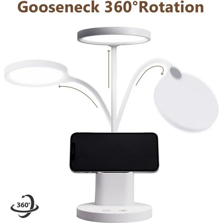 LQWELL LED Schreibtischlampe 4 in 1 LED Schreibtischlampe USB Aufladbar, LED fest integriert, 3 Helligkeitsstufen Nachtlicht, 360° Flexibel Stifthalter Tischlampe Studienlampe, mit Telefonhalter,für Heimbüro – Bild 4