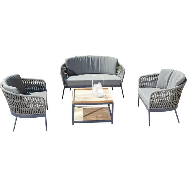Sonnenpartner 4-teilige Lounge-Sitzgruppe Advokat & Square mit Tisch Aluminium mit Teakholz/Polyrope