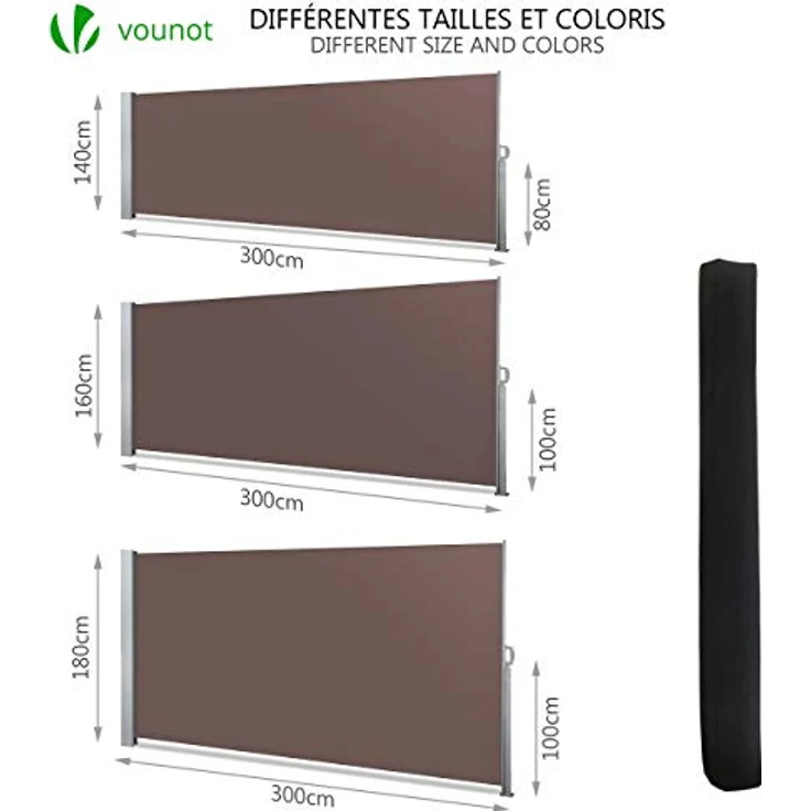 VOUNOT Seitenmarkise Ausziehbar für Balkon, Garten und Terrasse, Sichtschutz, Windschutz, Wasserdicht, Sonnenschutz, 140x300 cm, Braun – Bild 8