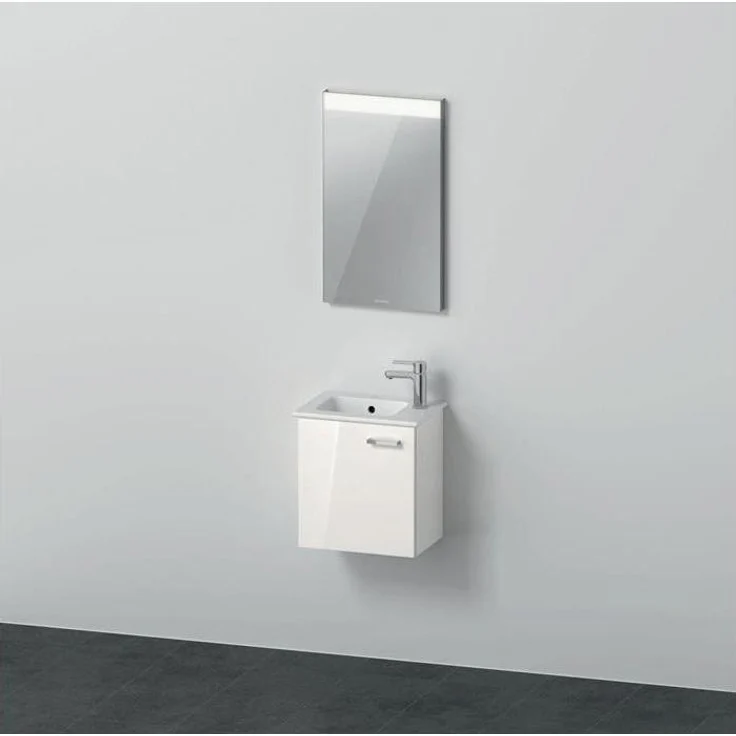 Duravit XBASE 430 Badmöbelset, hochglänzend weiß mit LED-Spiegel und links schwingender Tür