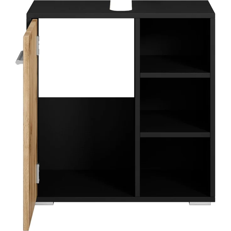 Badplaats Waschbeckenunterschrank Neptunus 60x30 cm Schwarz Matt mit Eiche - Stehender Badezimmerschrank mit 1 Tür und offenen Fächern – Bild 2