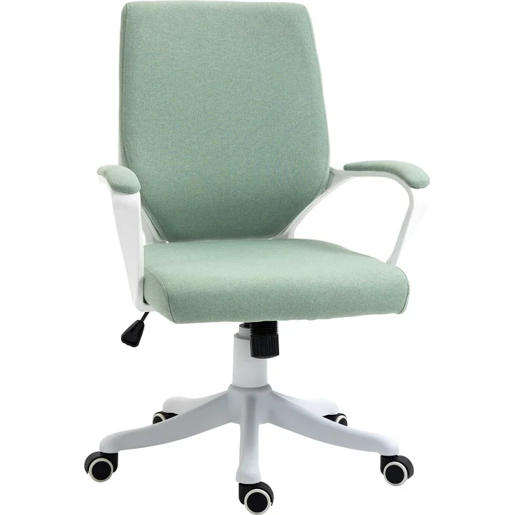 Wohnora-Bürostuhl Ergonomischer Schreibtischstuhl mit Armlehne, Höhenverstellbarer Drehstuhl mit Wippfunktion, Leinenoptik, Gepolstert Computerstuhl, Grün+Weiß,H 1000cm x T 620cm x B 300cm – Bild 2