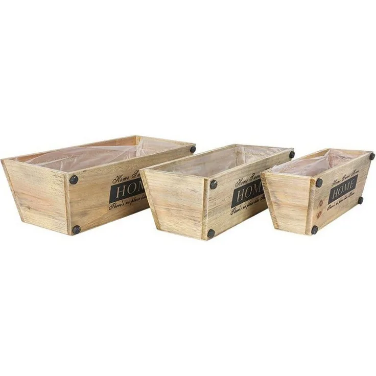 Deko Holzkisten 3er-Set Blumenkasten Sweet Home Blumentopf Tischdeko Pflanzfolie