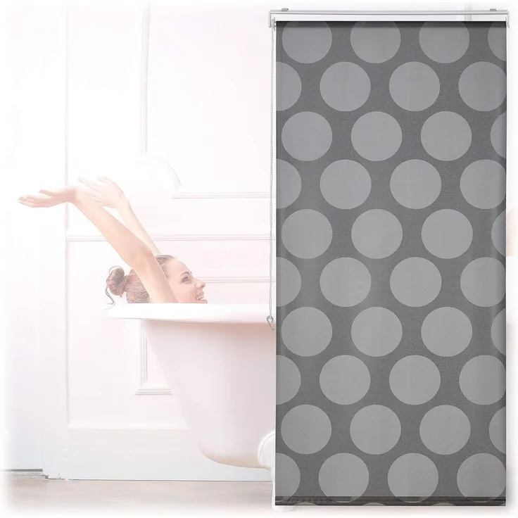 relaxdays Duschrollo grau Punkte Breite 80 cm (1-teiliges Set, 1-tlg, 1-teilig), 80x240 cm
