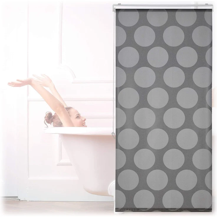 relaxdays Duschrollo grau Punkte Breite 80 cm (1-teiliges Set, 1-tlg, 1-teilig), 80x240 cm – Bild 1